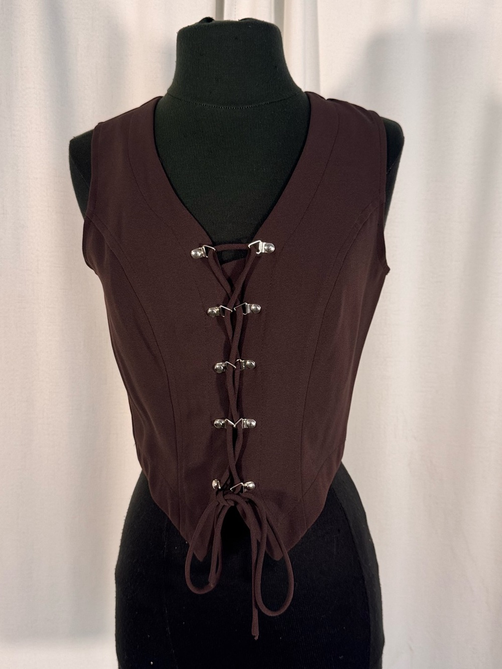 Vintage Anna Brown Lace-Up Vest Top